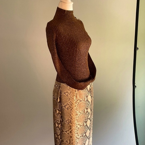 INC Copper Brown Metallic Rib Knit Sweater with Gold Shoulder Buttons NWT - Picture 15 of 16